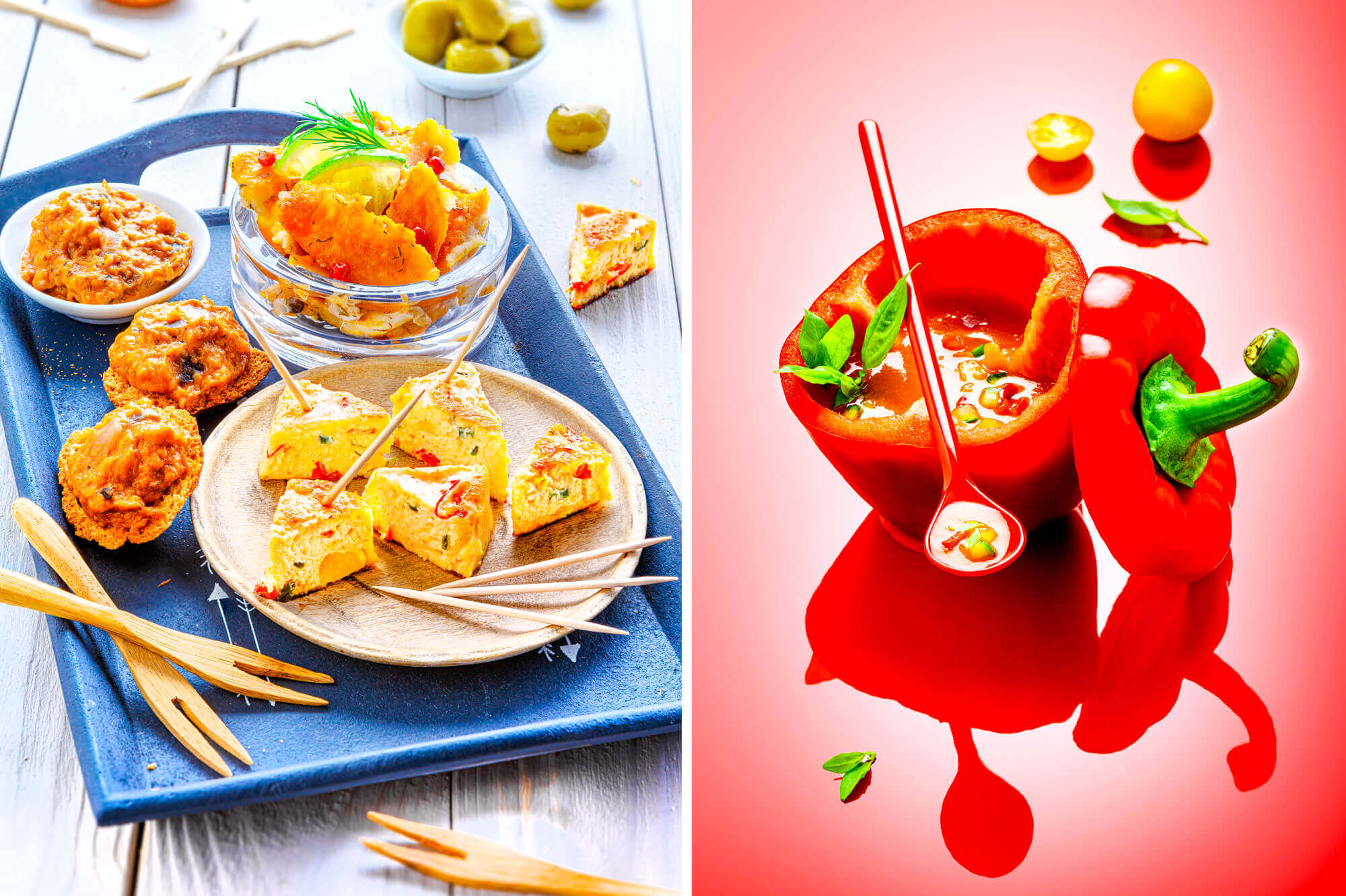 photos de recettes à base d'oeuf, et une soupe de poivron par Antoine Duchene photographe