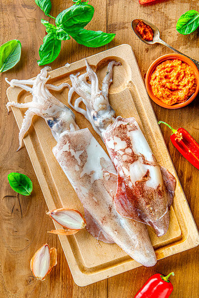 Photographe culinaire antoine duchene photographe pour recette d'encornets en cuisine